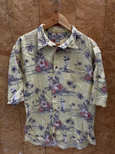 Vintage 90s rayon cotton pastel yellow golf player floral Hawaiian shirt size XL